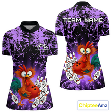 Load image into Gallery viewer, Purple Funny Chicken Bowling Jersey for Women Bowling League Bowling Team Shirts Polo &amp; 1/4 Zip HN232