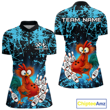 Load image into Gallery viewer, Turquoise Funny Chicken Bowling Jersey for Women Bowling League Bowling Team Shirts Polo &amp; 1/4 Zip HN232