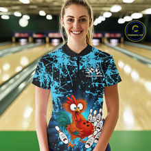 Load image into Gallery viewer, Turquoise Funny Chicken Bowling Jersey for Women Bowling League Bowling Team Shirts Polo &amp; 1/4 Zip HN232