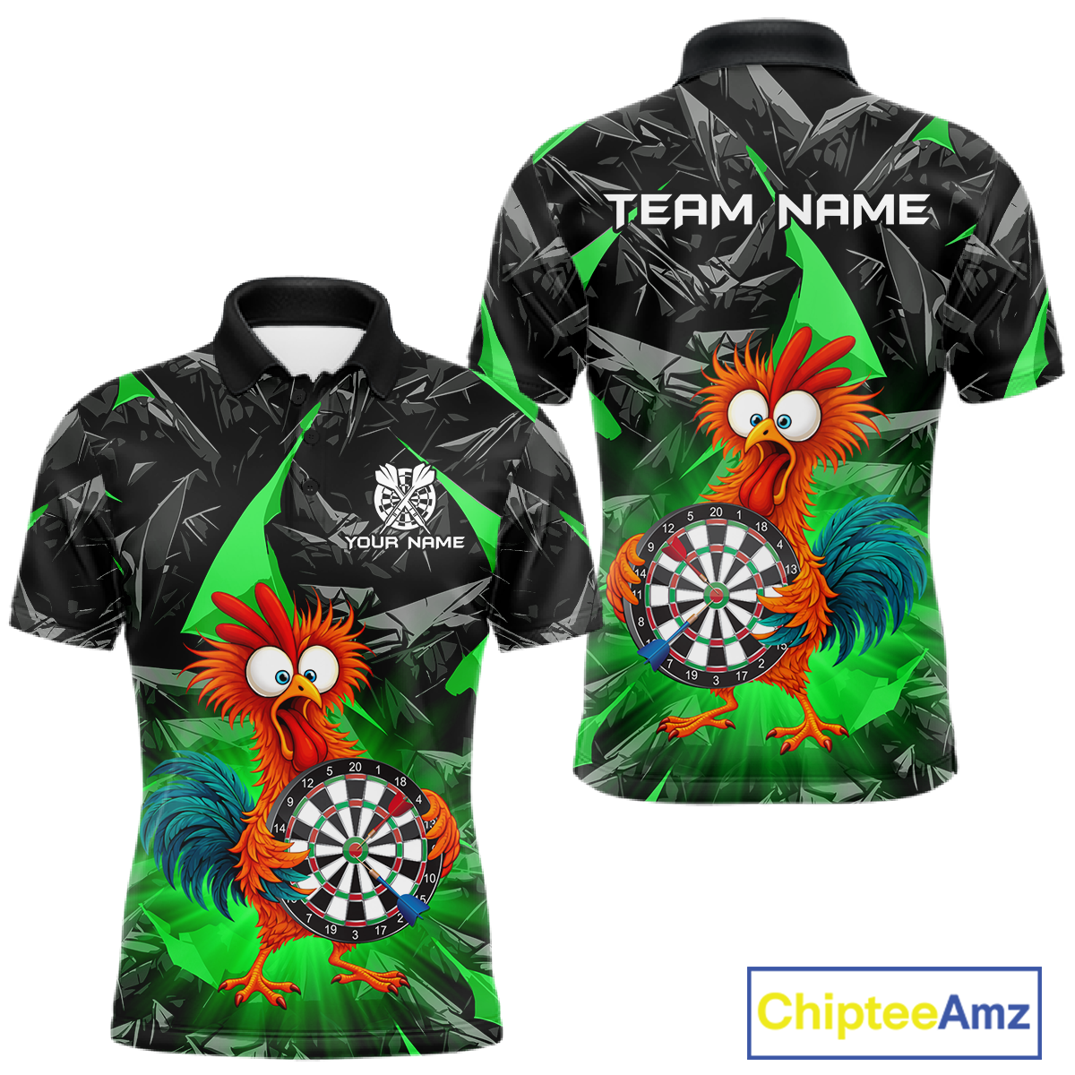 Custom Funny Green Chicken Dart Shirts For Men Dart Board Gifts Darts Team Jerseys Dart League NNT152