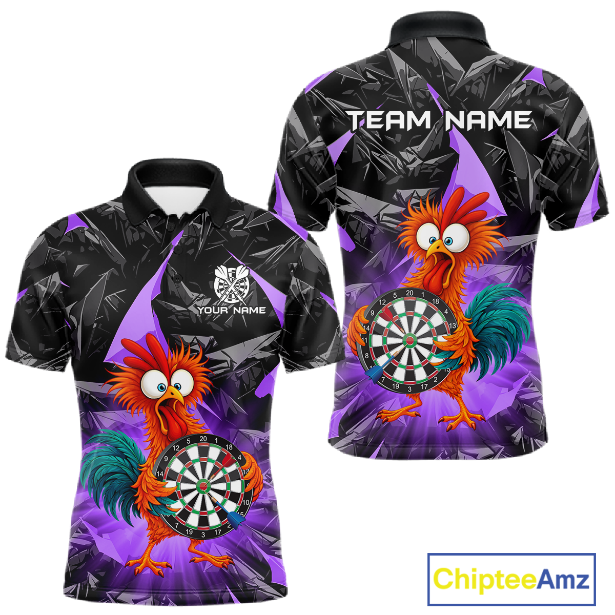 Custom Funny Purple Chicken Dart Shirts For Men Dart Board Gifts Darts Team Jerseys Dart League NNT152