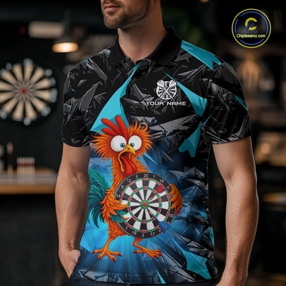 Custom Funny Turquoise Chicken Dart Shirts For Men Dart Board Gifts Darts Team Jerseys Dart League NNT152