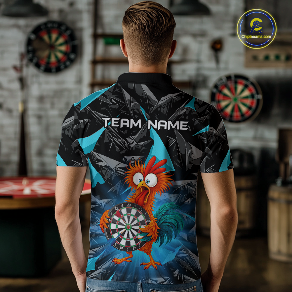 Custom Funny Turquoise Chicken Dart Shirts For Men Dart Board Gifts Darts Team Jerseys Dart League NNT152