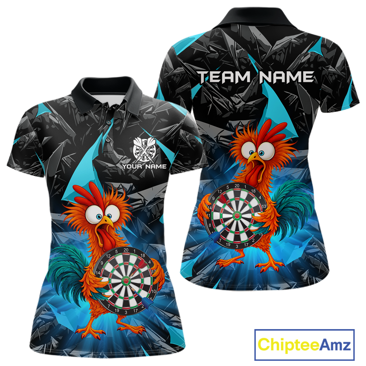 Custom Funny Turquoise Chicken Dart Shirts For Women Dart Board Gifts Darts Team Jerseys Dart League NNT152