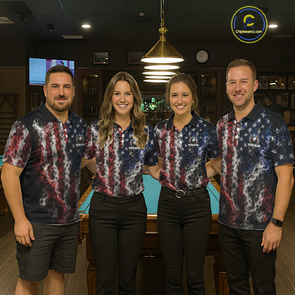 Custom Grunge Smoke US Flag 8 Ball Billiard Shirts for Men Billiard Team Jerseys Billiard League NNT276
