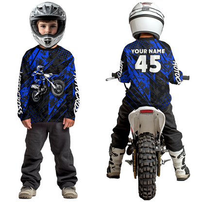 Custom Blue Motocross Jersey Kid Adult Dirt Bike Off-Road Shirt Motorcycle Shirt Upf30+ DNT52