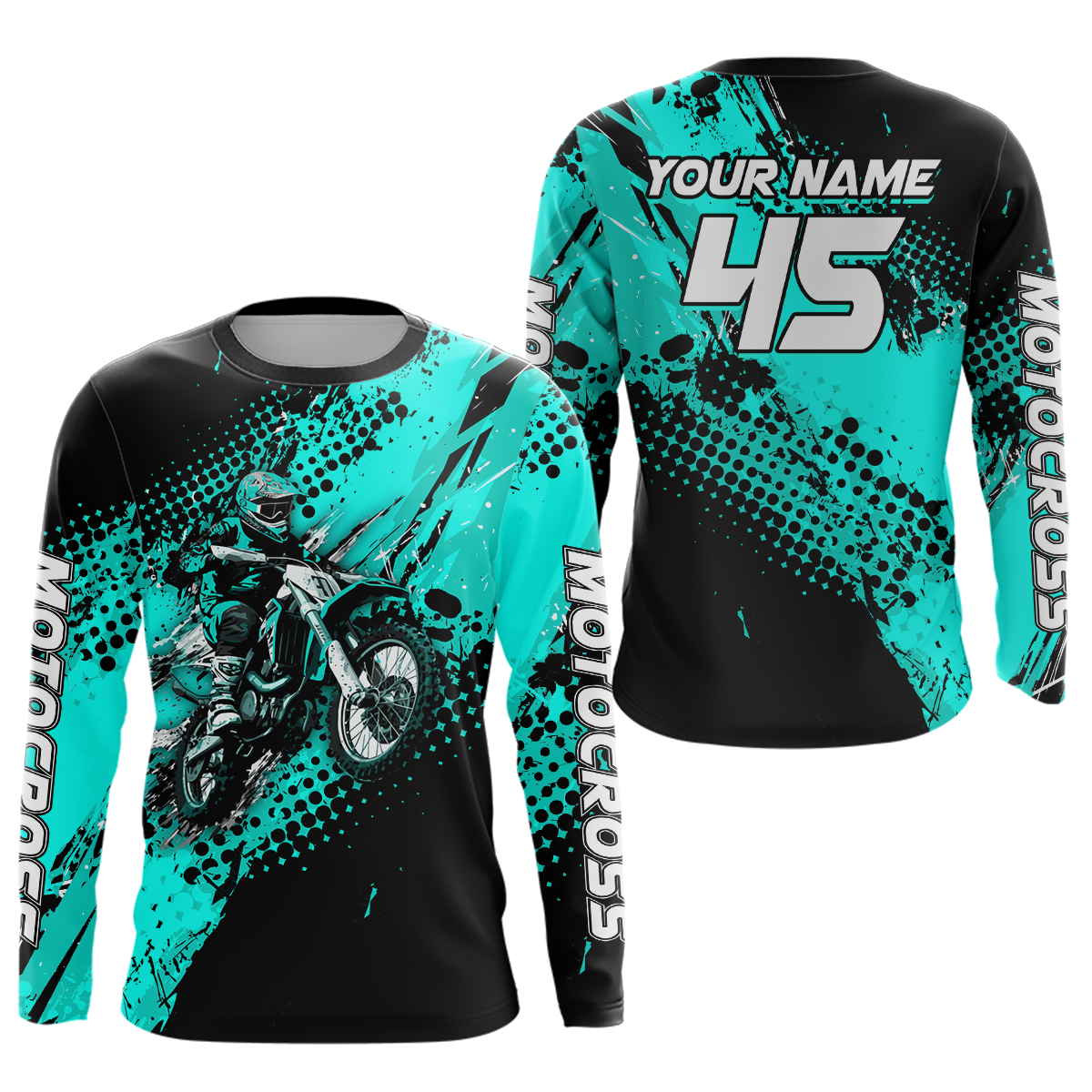 Turquoise Youth Dirt Bike Jersey Adult Kid Upf30+ Custom Motocross Jersey Off-Road Jersey DNT50