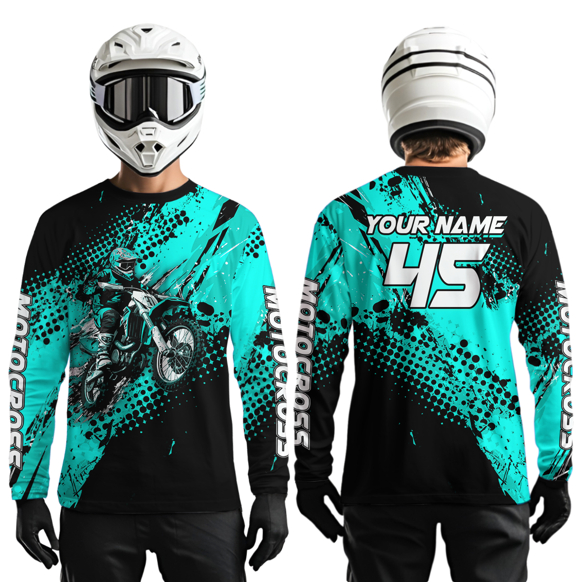 Turquoise Youth Dirt Bike Jersey Adult Kid Upf30+ Custom Motocross Jersey Off-Road Jersey DNT50