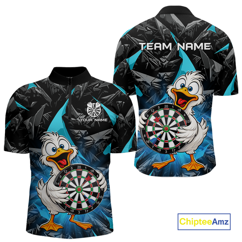 Custom Turquoise Duck Funny Dart Shirt Dart Team Jersey for Men Dartboard Polo & 1/4Zip NNT167