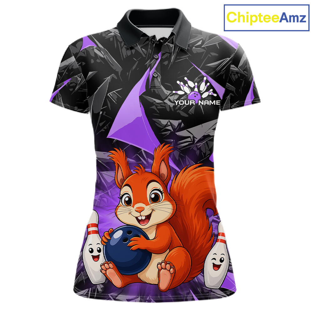 Funny Purple Squirrel Custom Bowling Jersey for Women Bowling Team Shirts Bowling League HNT302
