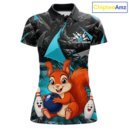 Funny Turquoise Squirrel Custom Bowling Jersey for Women Bowling Team Shirts Bowling League HNT302