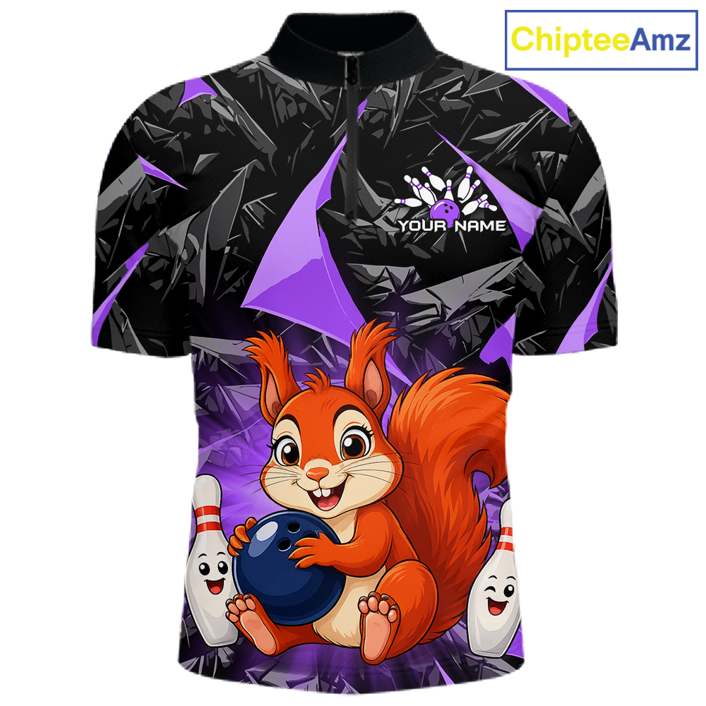 Funny Purple Squirrel Custom Bowling Jersey for Men Bowling Team Shirts Bowling League HNT302