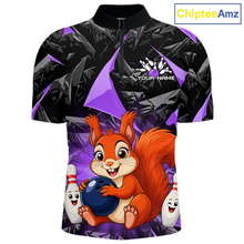 Load image into Gallery viewer, Funny Purple Squirrel Custom Bowling Jersey for Men Bowling Team Shirts Bowling League HNT302