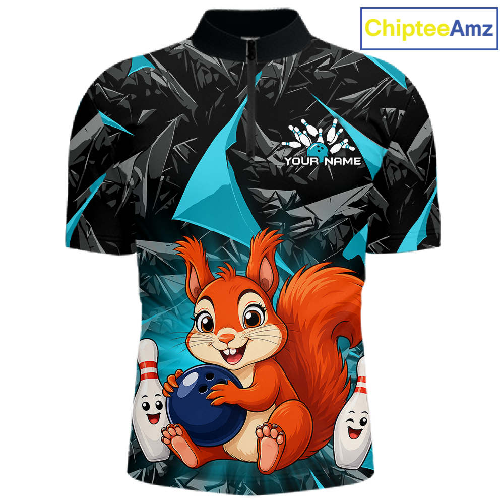Funny Turquoise Squirrel Custom Bowling Jersey for Men Bowling Team Shirts Bowling League HNT302