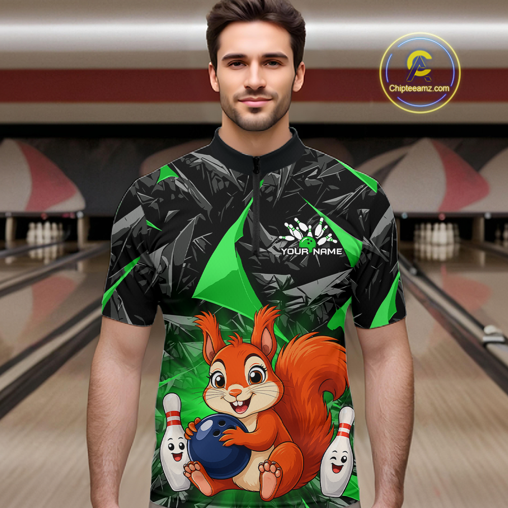 Funny Green Squirrel Custom Bowling Jersey for Men Bowling Team Shirts Bowling League HNT302