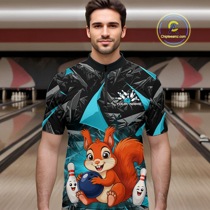 Funny Turquoise Squirrel Custom Bowling Jersey for Men Bowling Team Shirts Bowling League HNT302