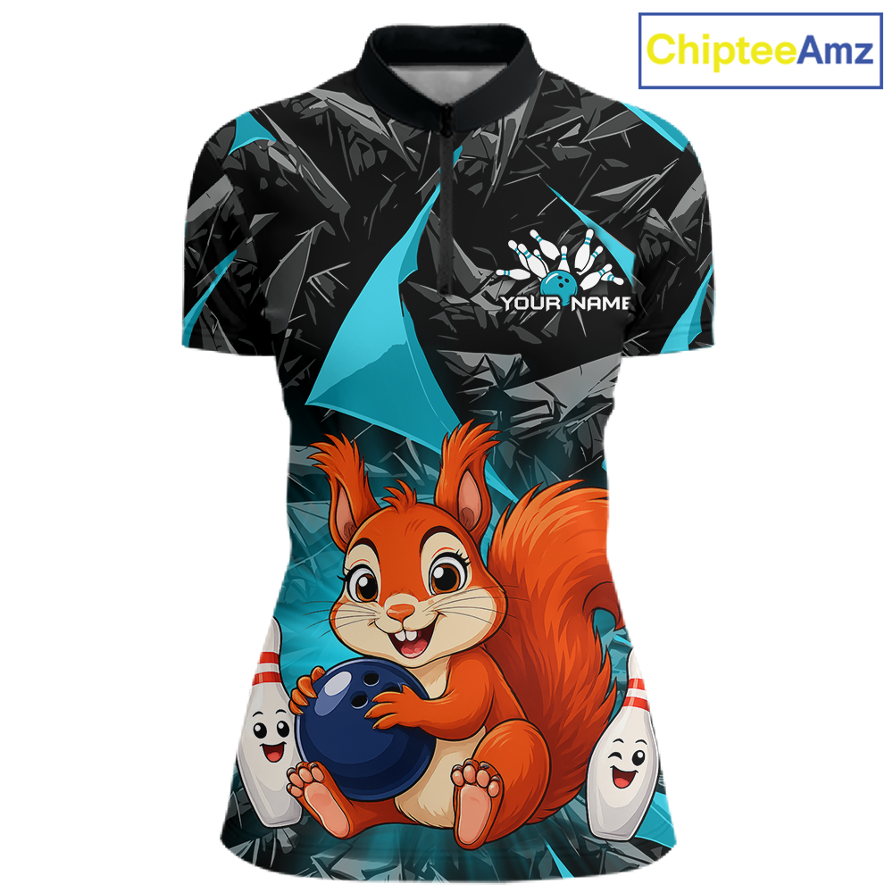 Funny Turquoise Squirrel Custom Bowling Jersey for Women Bowling Team Shirts Bowling League HNT302