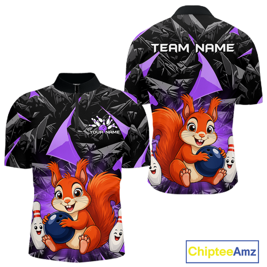 Funny Purple Squirrel Custom Bowling Jersey for Men Bowling Team Shirts Bowling League HNT302