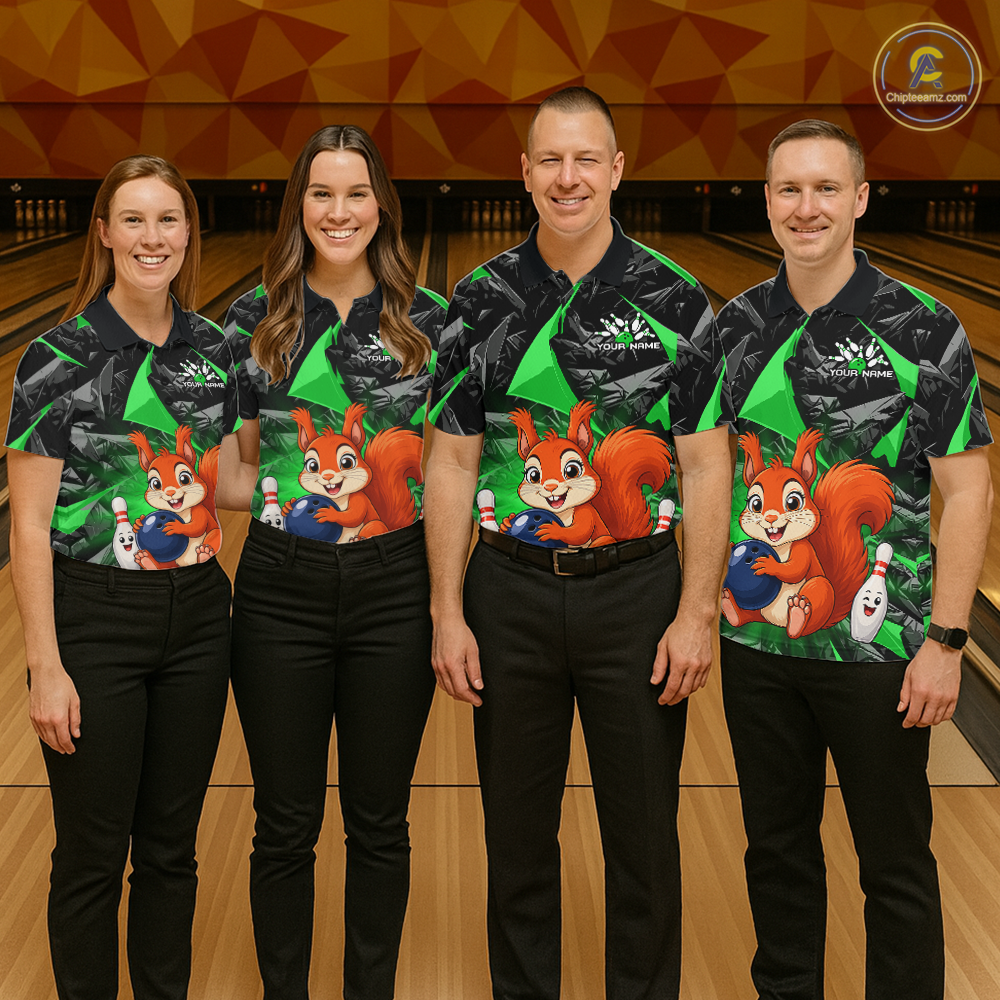 Funny Green Squirrel Custom Bowling Jersey for Women Bowling Team Shirts Bowling League HNT302