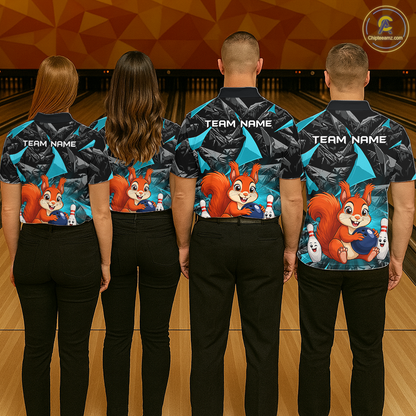 Funny Turquoise Squirrel Custom Bowling Jersey for Men Bowling Team Shirts Bowling League HNT302