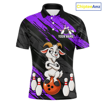 Purple Funny Goat Custom Bowling Team Shirts for Bowler Bowling Jerseys for Men Bowling League HNT565