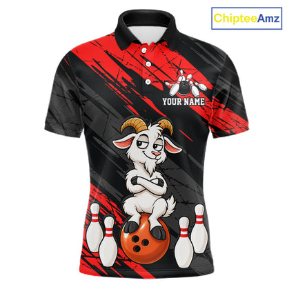 Red Funny Goat Custom Bowling Team Shirts for Bowler Bowling Jerseys for Men Bowling League HNT565