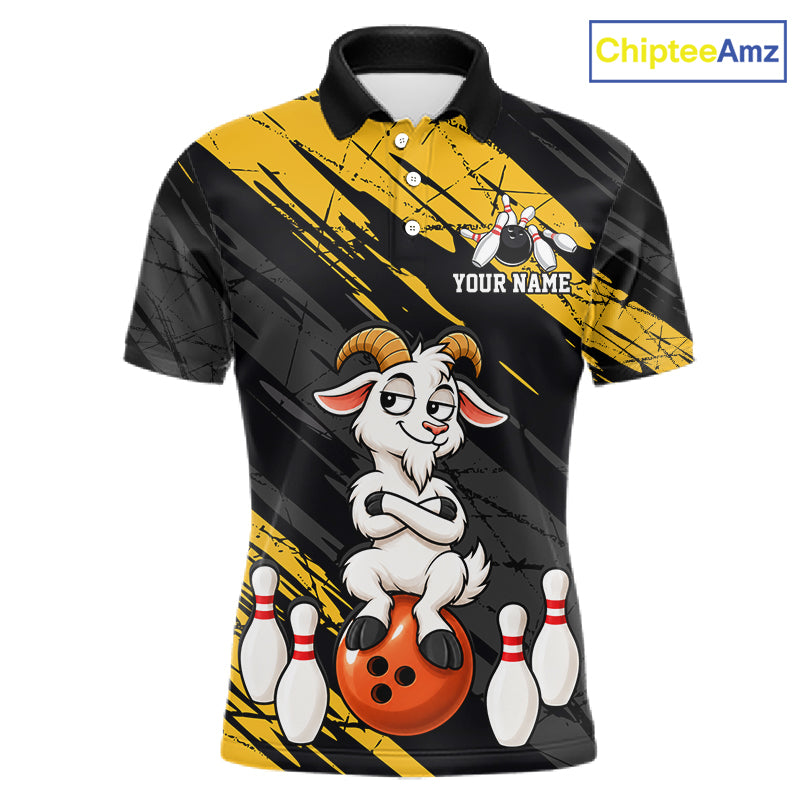 Yellow Funny Goat Custom Bowling Team Shirts for Bowler Bowling Jerseys for Men Bowling League HNT565