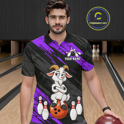 Purple Funny Goat Custom Bowling Team Shirts for Bowler Bowling Jerseys for Men Bowling League HNT565