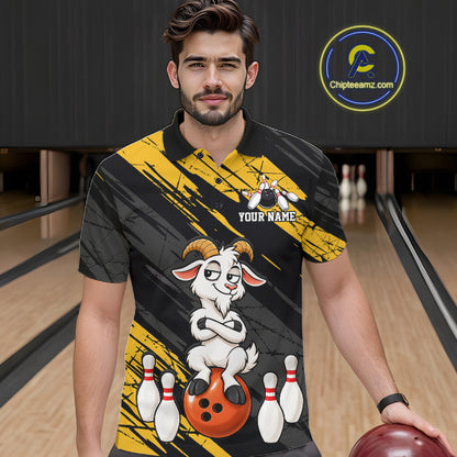 Yellow Funny Goat Custom Bowling Team Shirts for Bowler Bowling Jerseys for Men Bowling League HNT565