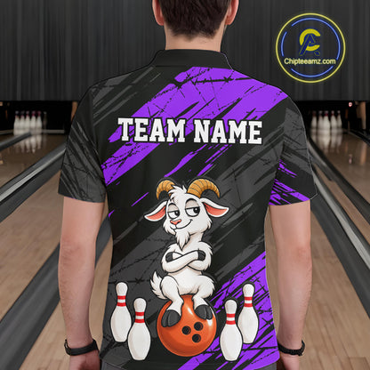 Purple Funny Goat Custom Bowling Team Shirts for Bowler Bowling Jerseys for Men Bowling League HNT565
