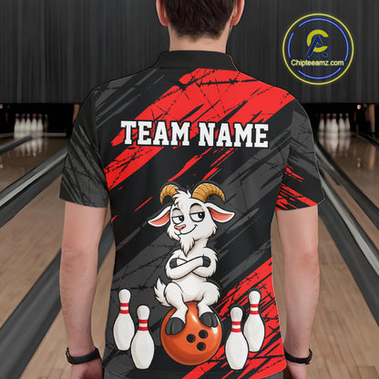 Red Funny Goat Custom Bowling Team Shirts for Bowler Bowling Jerseys for Men Bowling League HNT565