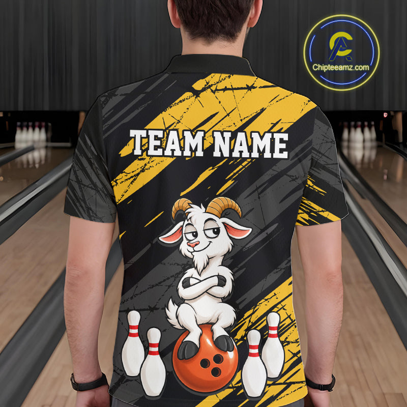 Yellow Funny Goat Custom Bowling Team Shirts for Bowler Bowling Jerseys for Men Bowling League HNT565