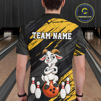 Yellow Funny Goat Custom Bowling Team Shirts for Bowler Bowling Jerseys for Men Bowling League HNT565