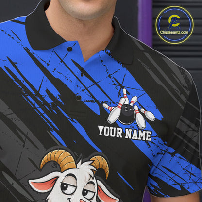 Blue Funny Goat Custom Bowling Team Shirts for Bowler Bowling Jerseys for Men Bowling League HNT565