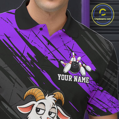 Purple Funny Goat Custom Bowling Team Shirts for Bowler Bowling Jerseys for Men Bowling League HNT565