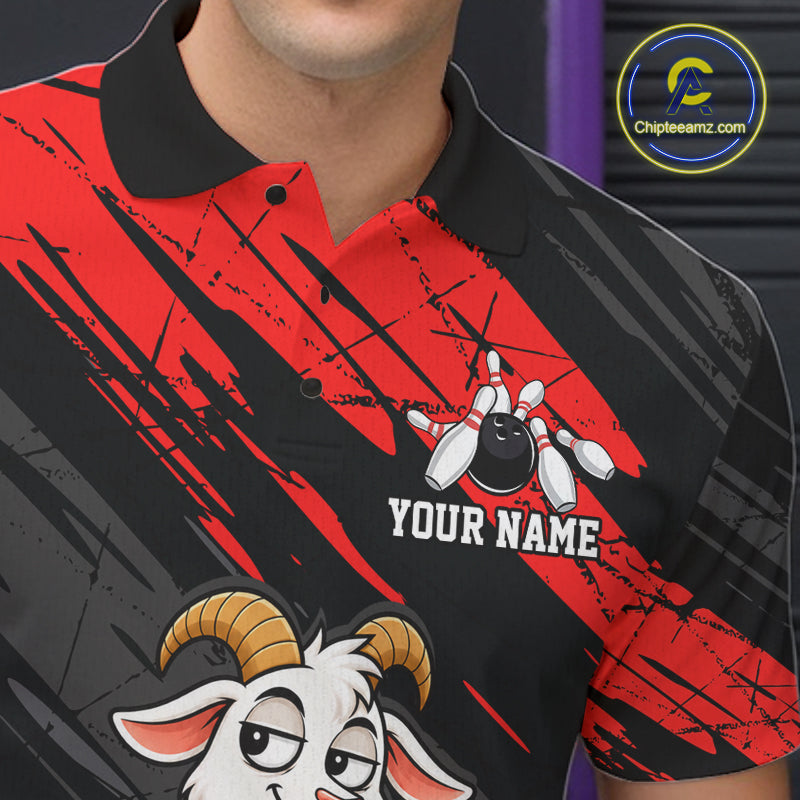 Red Funny Goat Custom Bowling Team Shirts for Bowler Bowling Jerseys for Men Bowling League HNT565