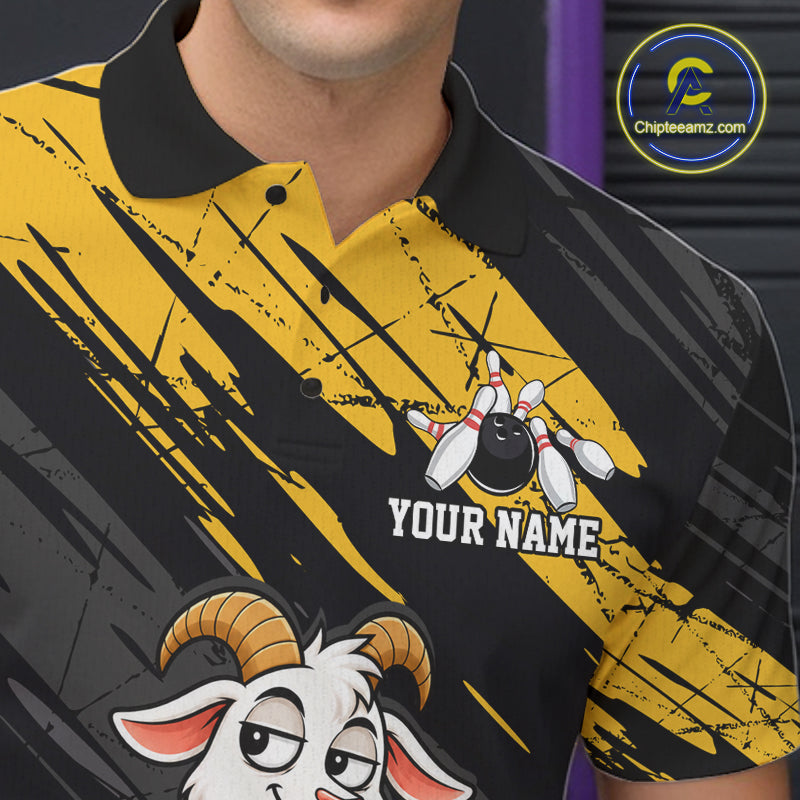 Yellow Funny Goat Custom Bowling Team Shirts for Bowler Bowling Jerseys for Men Bowling League HNT565