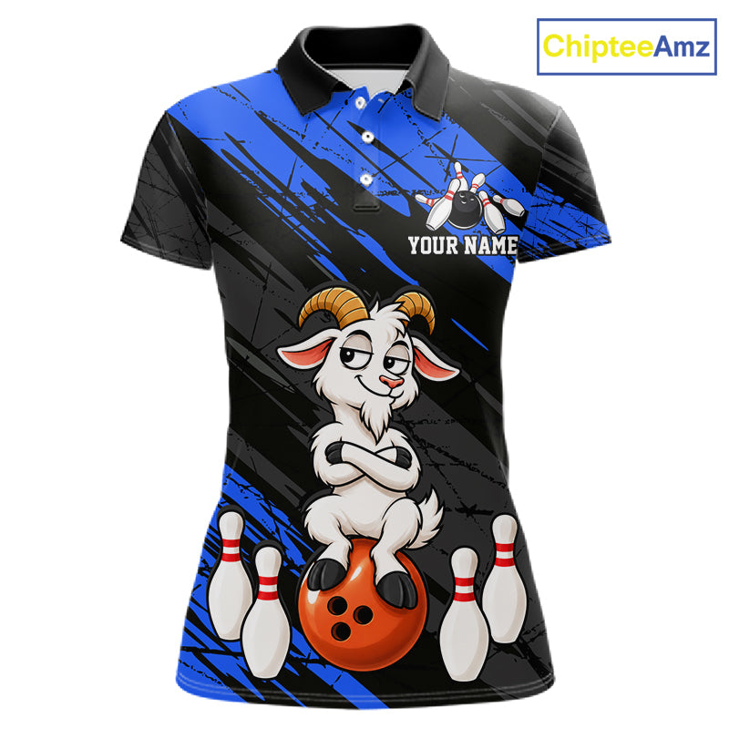Blue Funny Goat Custom Bowling Team Shirts for Bowler Bowling Jerseys for Women Bowling League HNT565
