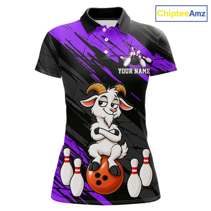 Purple Funny Goat Custom Bowling Team Shirts for Bowler Bowling Jerseys for Women Bowling League HNT565