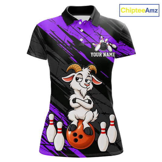 Purple Funny Goat Custom Bowling Team Shirts for Bowler Bowling Jerseys for Women Bowling League HNT565