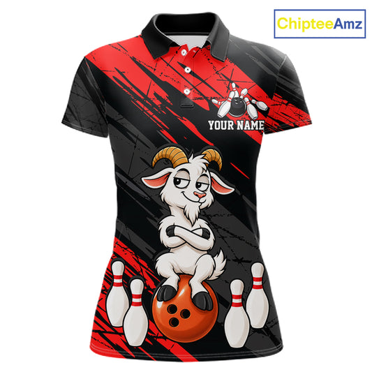 Red Funny Goat Custom Bowling Team Shirts for Bowler Bowling Jerseys for Women Bowling League HNT565