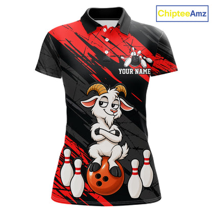 Red Funny Goat Custom Bowling Team Shirts for Bowler Bowling Jerseys for Women Bowling League HNT565