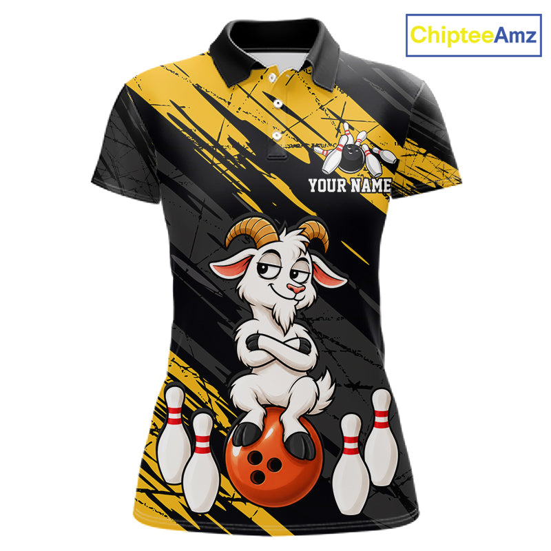 Yellow Funny Goat Custom Bowling Team Shirts for Bowler Bowling Jerseys for Women Bowling League HNT565