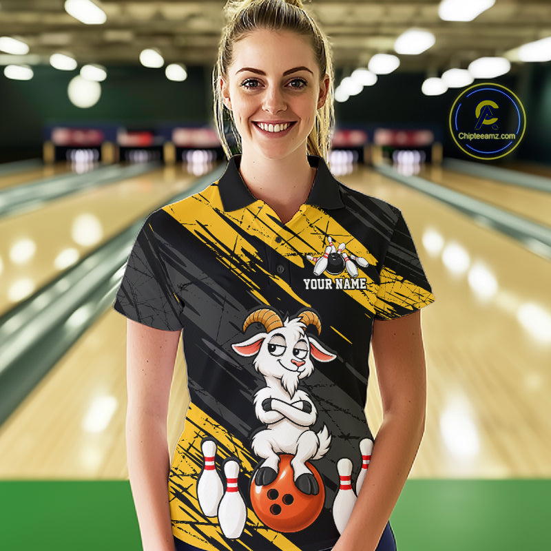 Yellow Funny Goat Custom Bowling Team Shirts for Bowler Bowling Jerseys for Women Bowling League HNT565