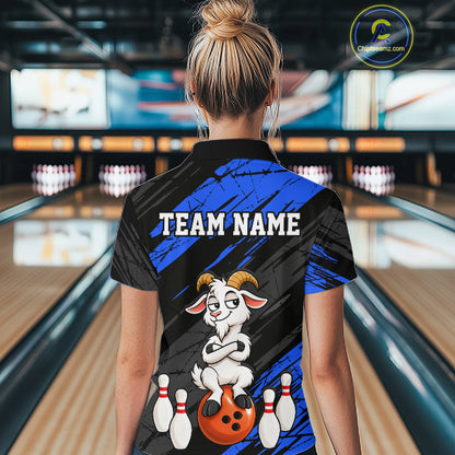 Blue Funny Goat Custom Bowling Team Shirts for Bowler Bowling Jerseys for Women Bowling League HNT565