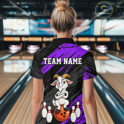 Purple Funny Goat Custom Bowling Team Shirts for Bowler Bowling Jerseys for Women Bowling League HNT565