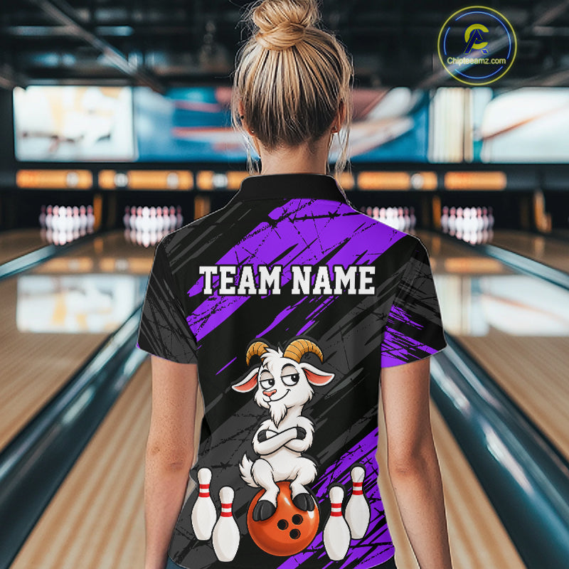 Purple Funny Goat Custom Bowling Team Shirts for Bowler Bowling Jerseys for Women Bowling League HNT565