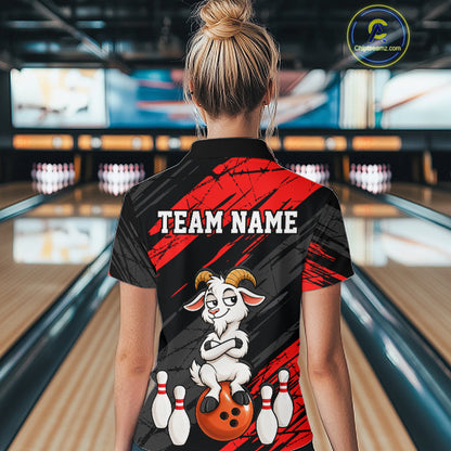 Red Funny Goat Custom Bowling Team Shirts for Bowler Bowling Jerseys for Women Bowling League HNT565