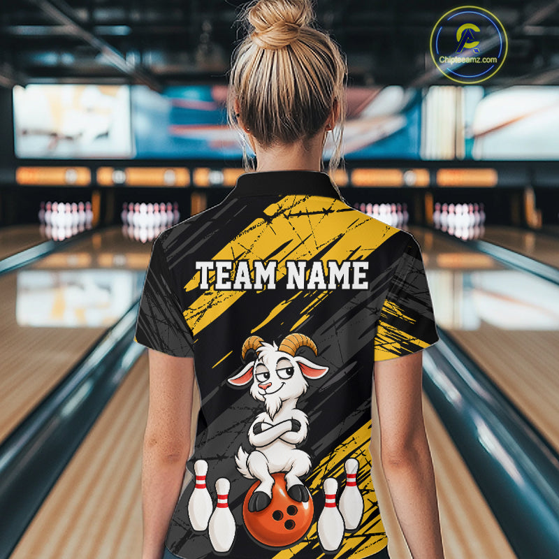 Yellow Funny Goat Custom Bowling Team Shirts for Bowler Bowling Jerseys for Women Bowling League HNT565