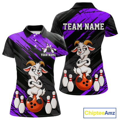 Purple Funny Goat Custom Bowling Team Shirts for Bowler Bowling Jerseys for Women Bowling League HNT565